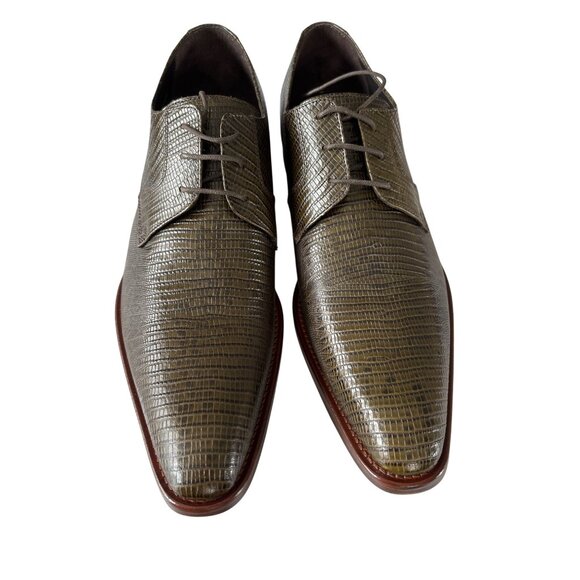 Paul Fredrick Mens US 10.5 M Italian Leather Oxford Shoes Brown Lizard Print - Picture 5 of 12